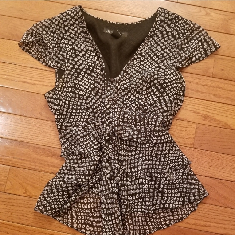 Silk Black and White Patterned Women's Top with Chiffon Overlay Petite P2